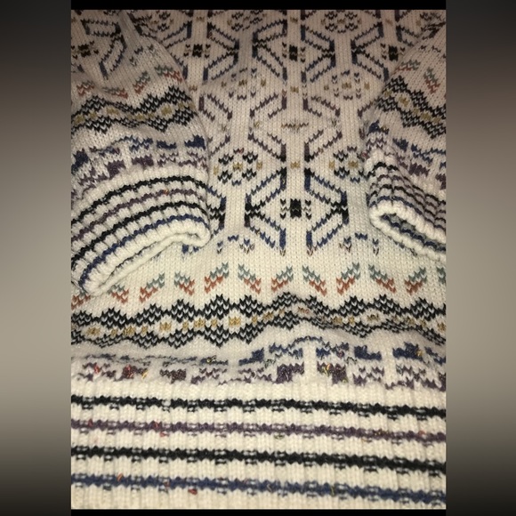 Concrete mix 90s V Neck boxy heavy Sweater Geometric Beige Tan Blue Cosby MEN 2X - Picture 7 of 16